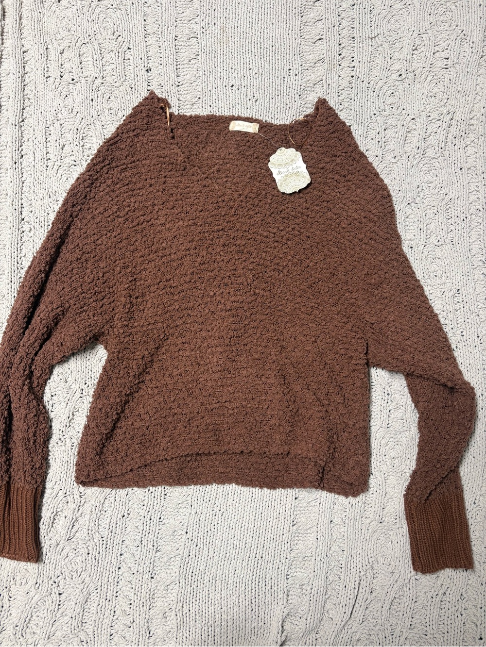 Altar'd State Chocolate Brown Textured Scoop Neck Sweater